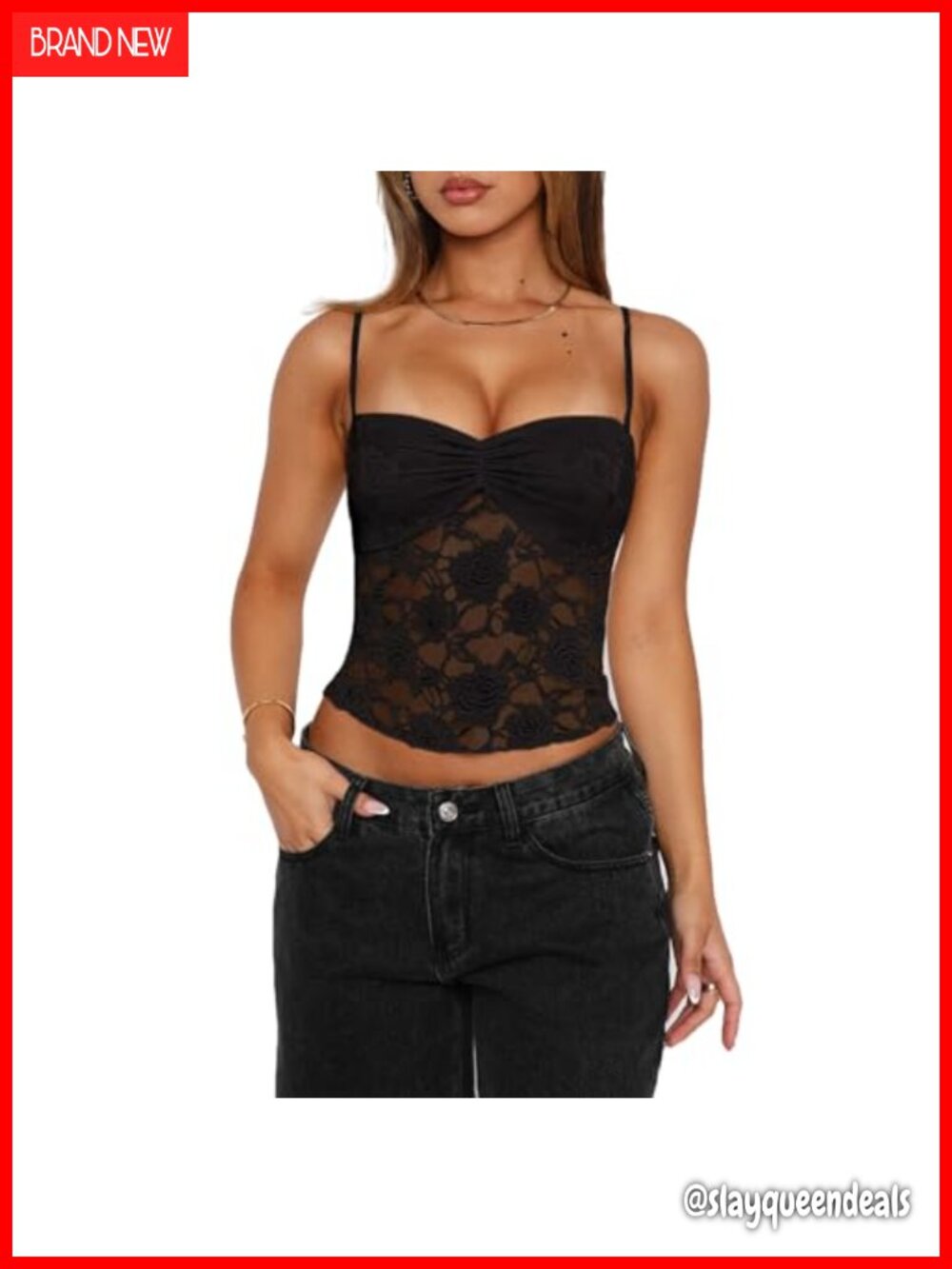Lace Floral Cami Tank Top Spaghetti Strap Backless Slim Fit Going Out Top